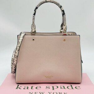 Kate Spade Leila Mixed Material Triple Compartment Satchel Parchment Multi Snake